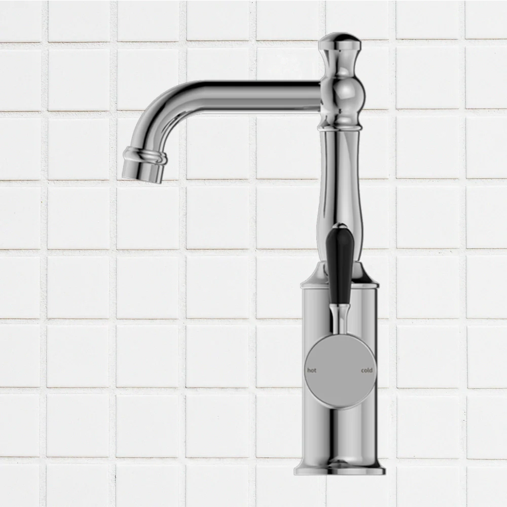 Nero York Basin Mixer with Black Porcelain Lever Chrome - Image 2