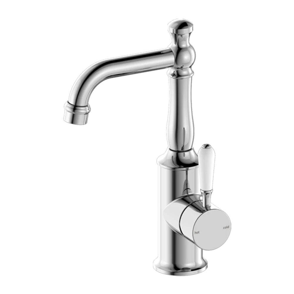 Nero York Basin Mixer with White Porcelain Lever Chrome