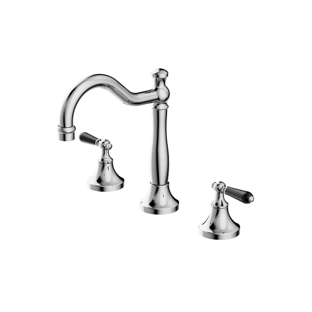 Nero York Basin Set With Black Porcelain Lever Chrome - Image 3