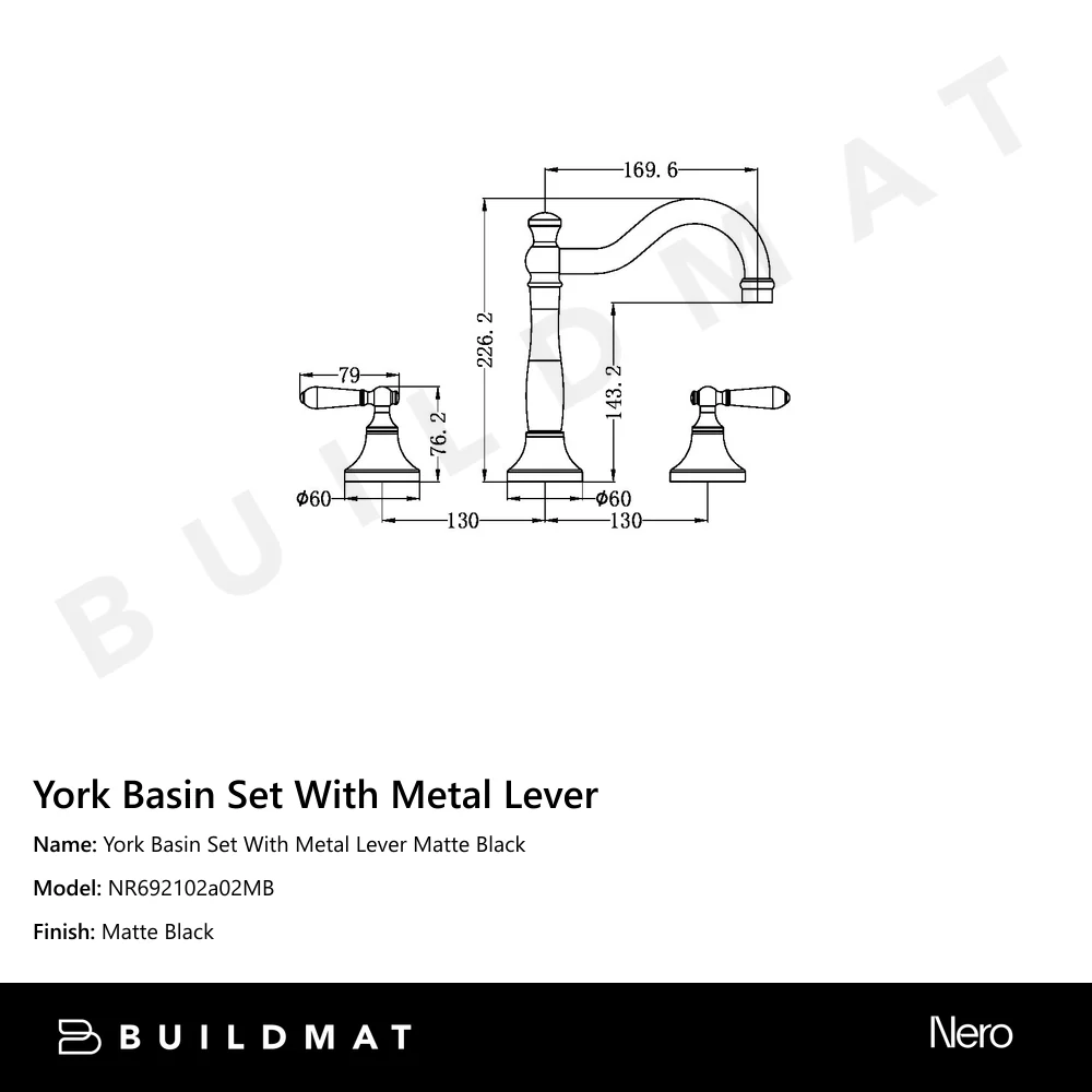Nero York Basin Set With Metal Lever Matte Black - Image 4