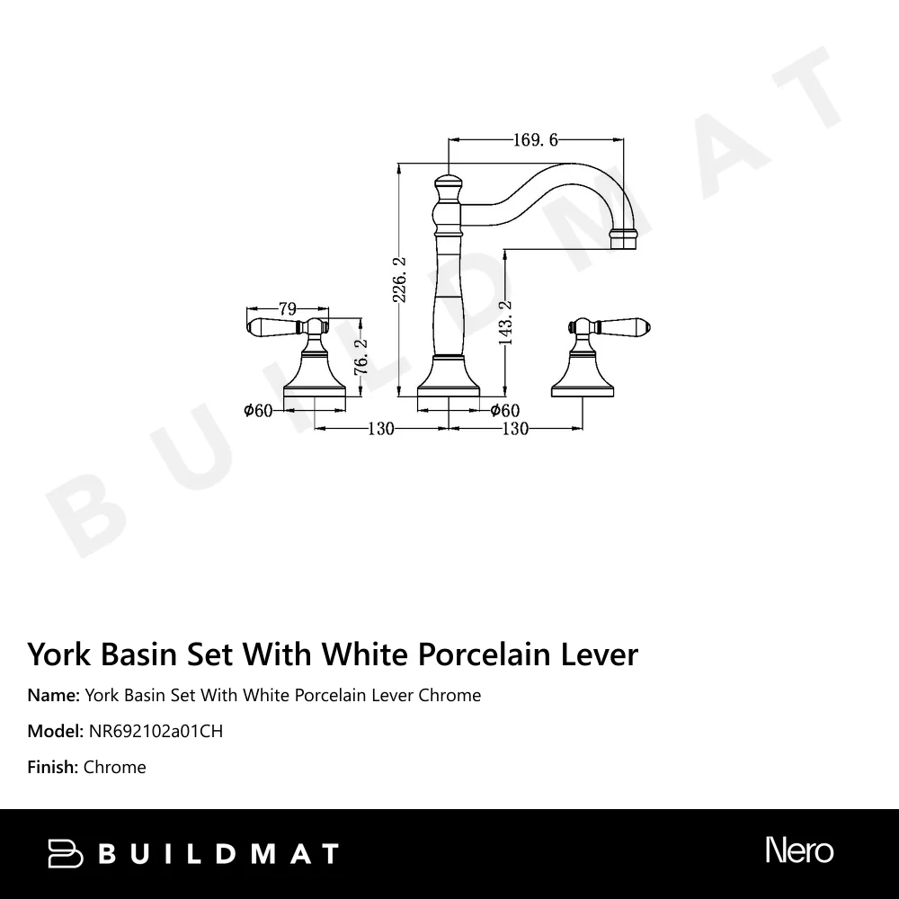 Nero York Basin Set With White Porcelain Lever Chrome - Image 4