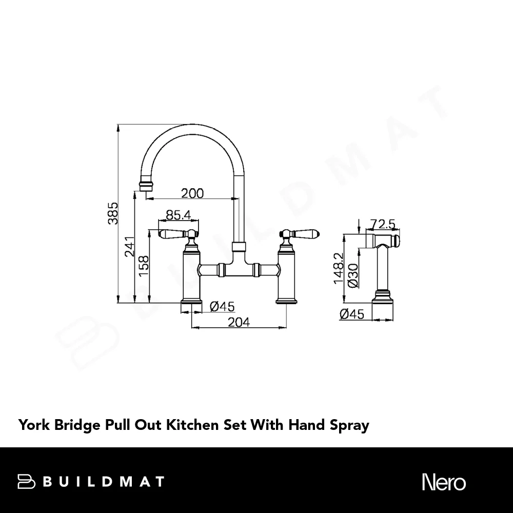 Nero York Bridge Pull Out Kitchen Set With Hand Spray Aged Brass - Image 4
