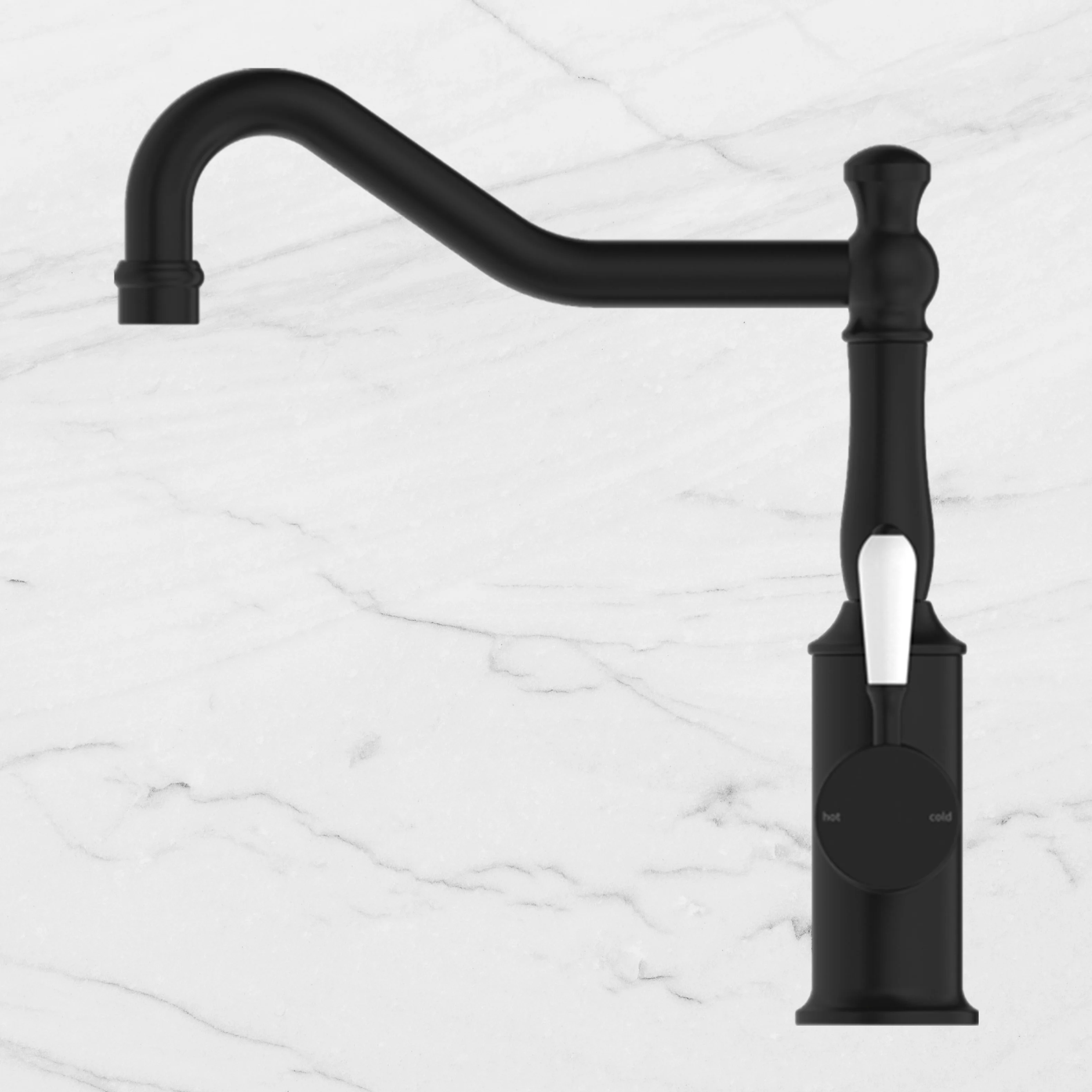 Nero York Kitchen Mixer Hook Spout with White Porcelain Lever Matte Black - Image 2