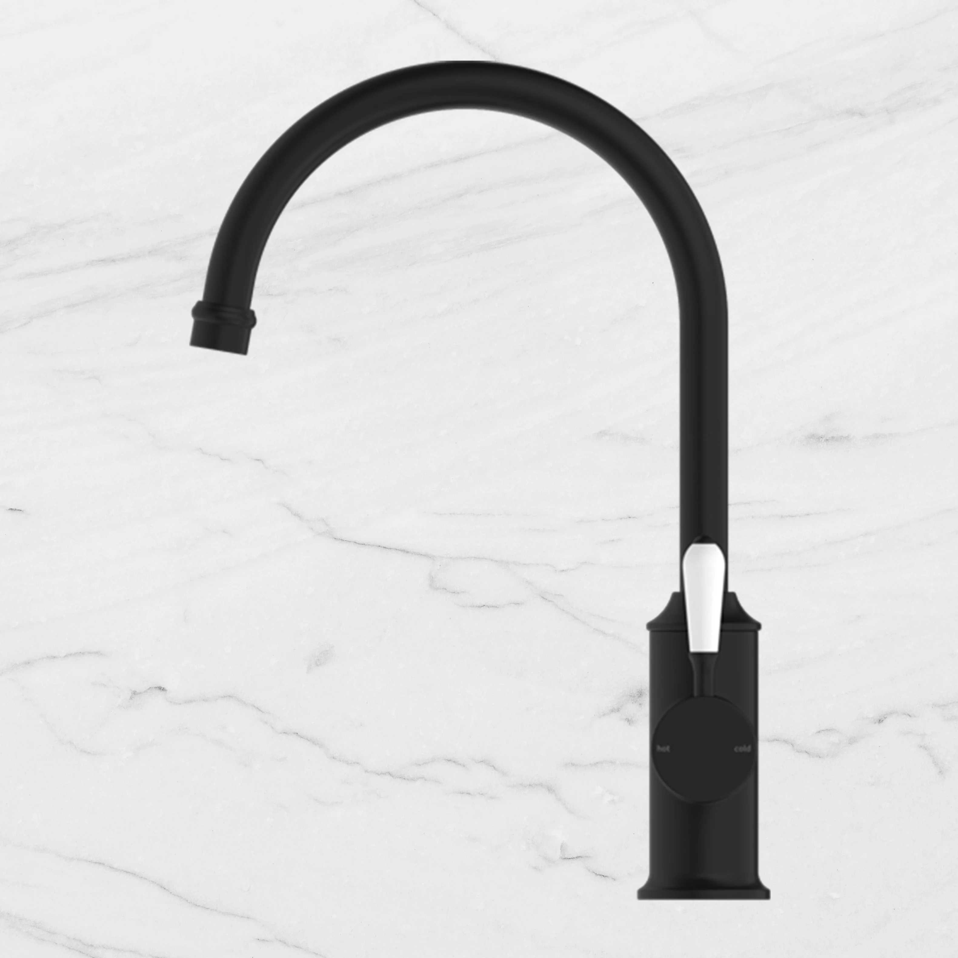 Nero York Kitchen Mixer Gooseneck Spout with White Porcelain Lever Matte Black - Image 2