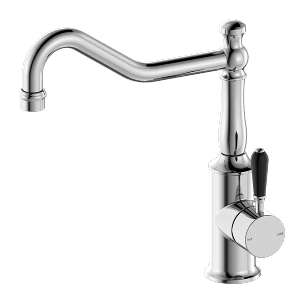 Nero York Kitchen Mixer Hook Spout with Black Porcelain Lever Chrome - Image 3