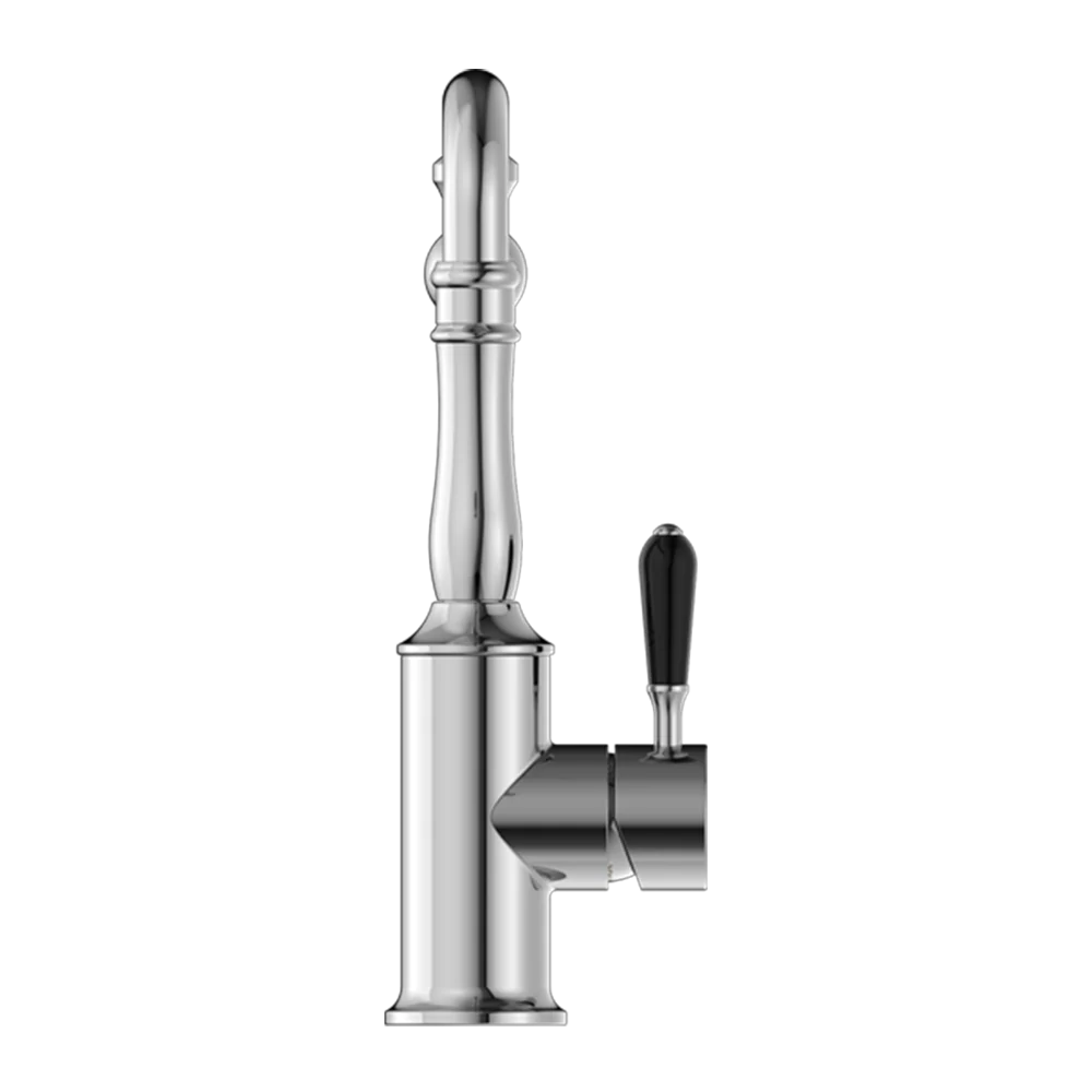 Nero York Kitchen Mixer Hook Spout with Black Porcelain Lever Chrome - Image 4
