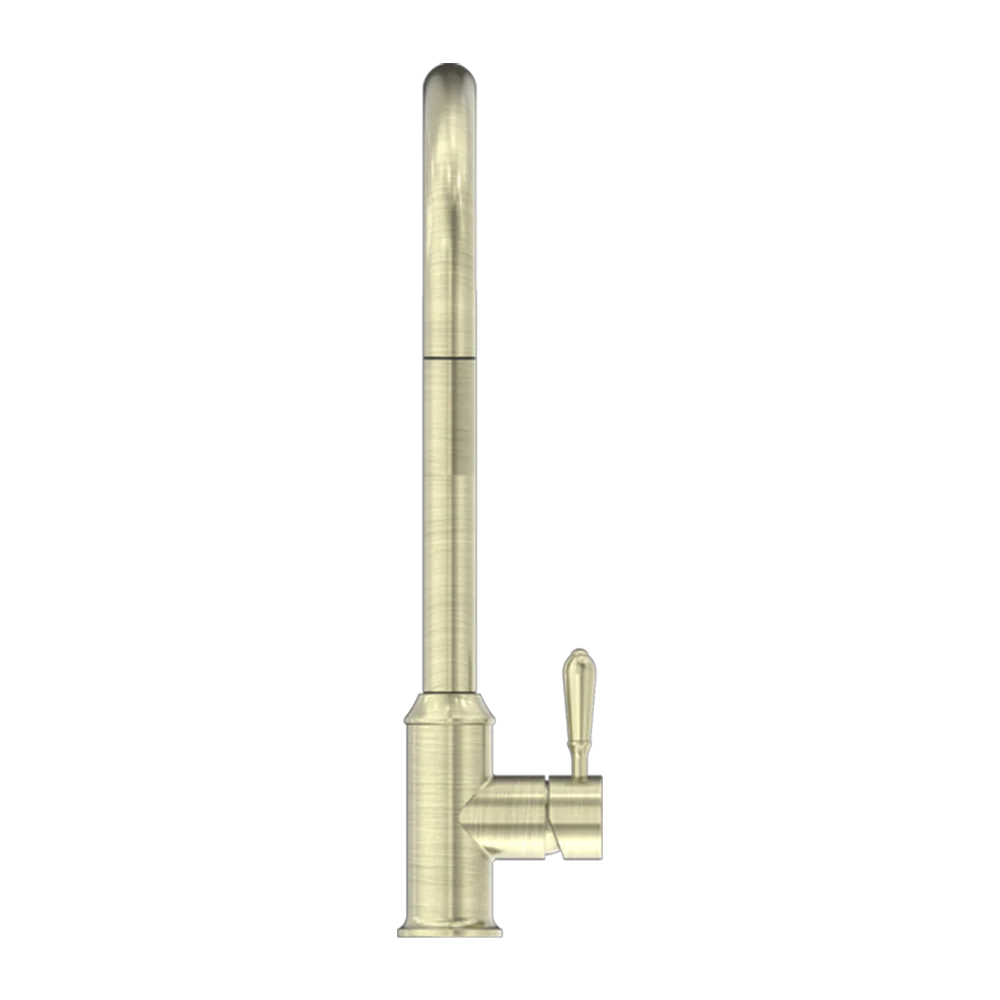 Nero York Pull Out Sink Mixer with Vegie Spray Function with Metal Lever Aged Brass - Image 4