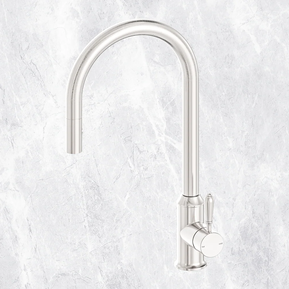 Nero York Pull Out Sink Mixer with Vegie Spray Function with Metal Lever Brushed Nickel - Image 2