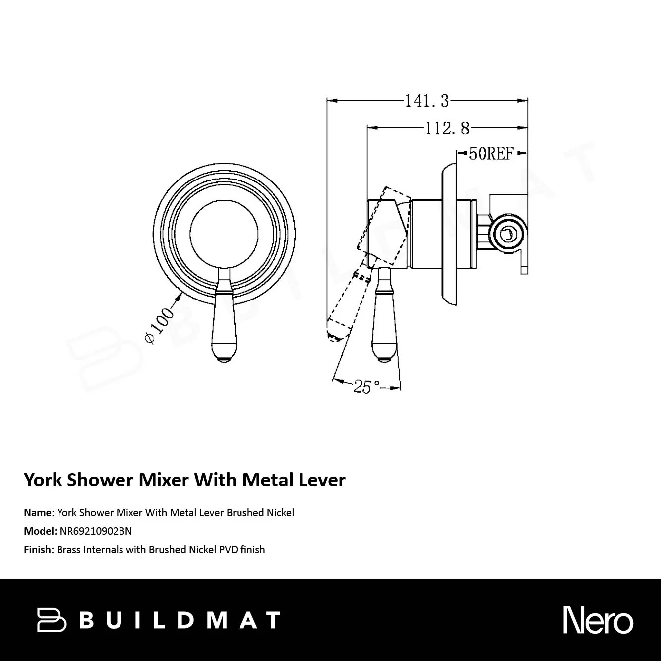 Nero York Shower Mixer with Metal Lever Brushed Nickel - Image 4