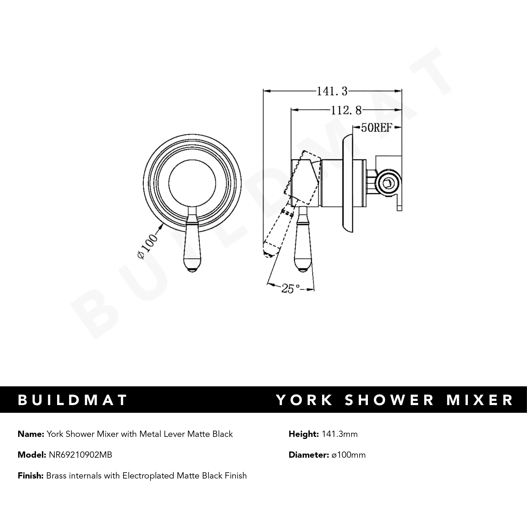 Nero York Shower Mixer with Metal Lever Matte Black - Image 5