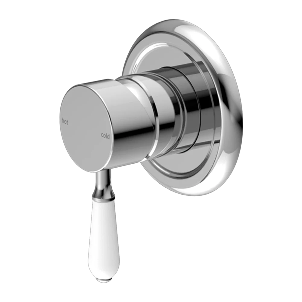 Nero York Shower Mixer with White Porcelain Lever Chrome