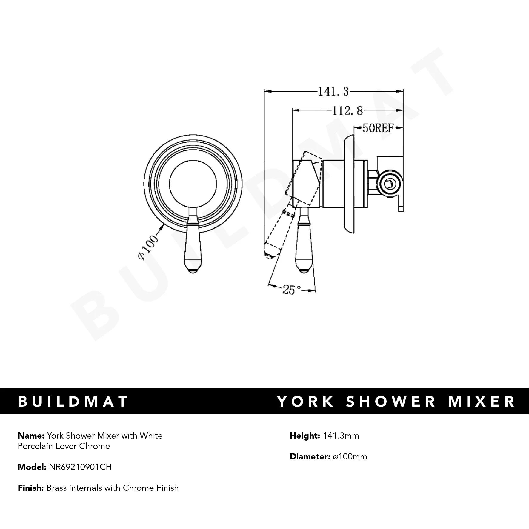 Nero York Shower Mixer with White Porcelain Lever Chrome - Image 5