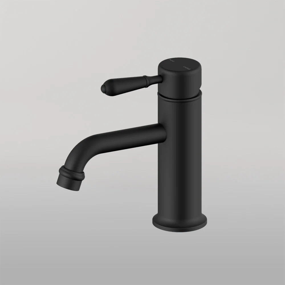 Nero York Straight Basin Mixer With Metal Lever Matte Black - Image 2