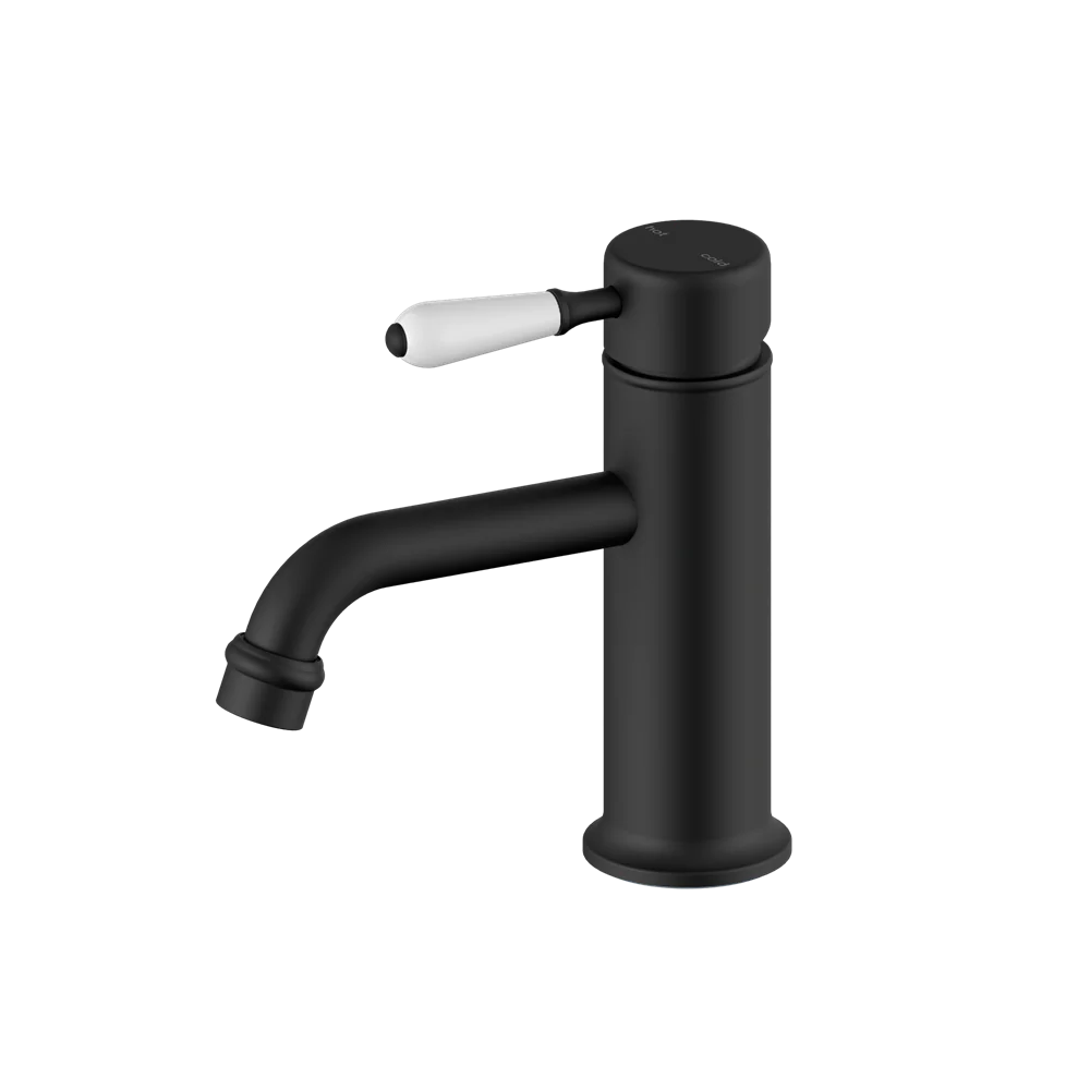 Nero York Straight Basin Mixer With White Porcelain Lever Matte Black - Image 3
