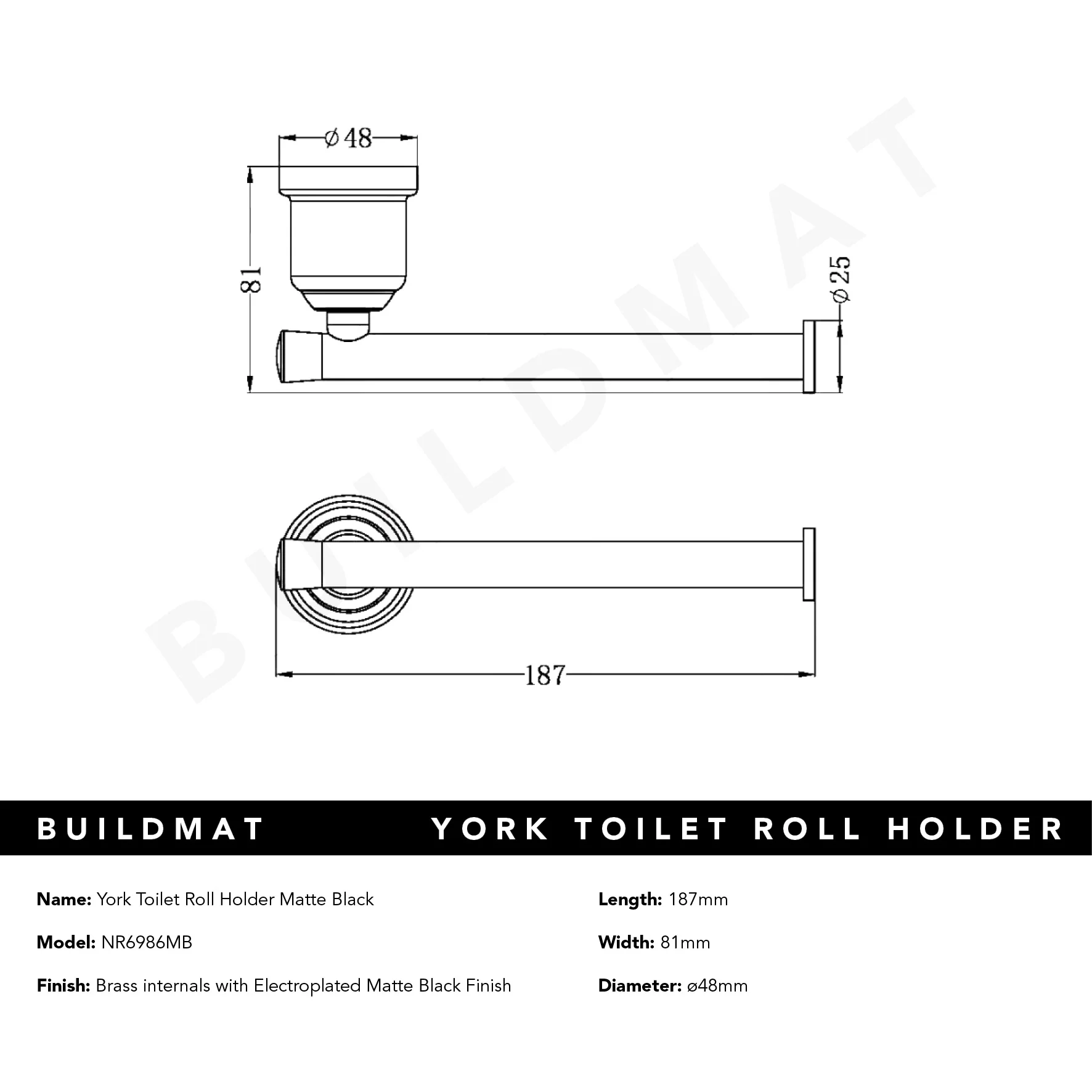 Nero York Toilet Roll Holder Matte Black - Image 5