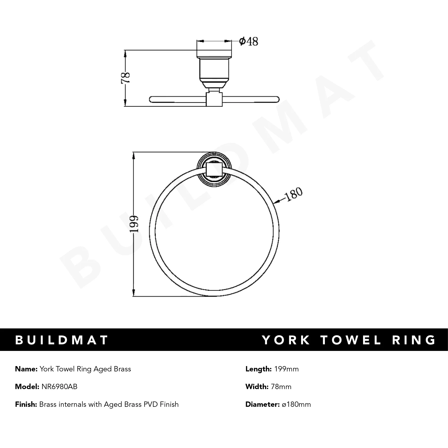 Nero York Towel Ring Aged Brass - Image 5