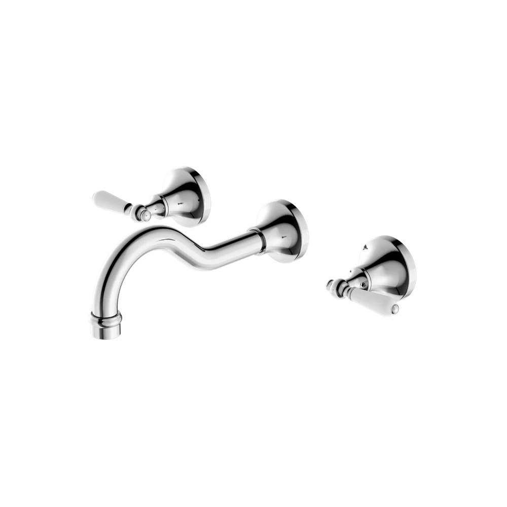 Nero York Wall Basin Set With White Porcelain Lever Chrome