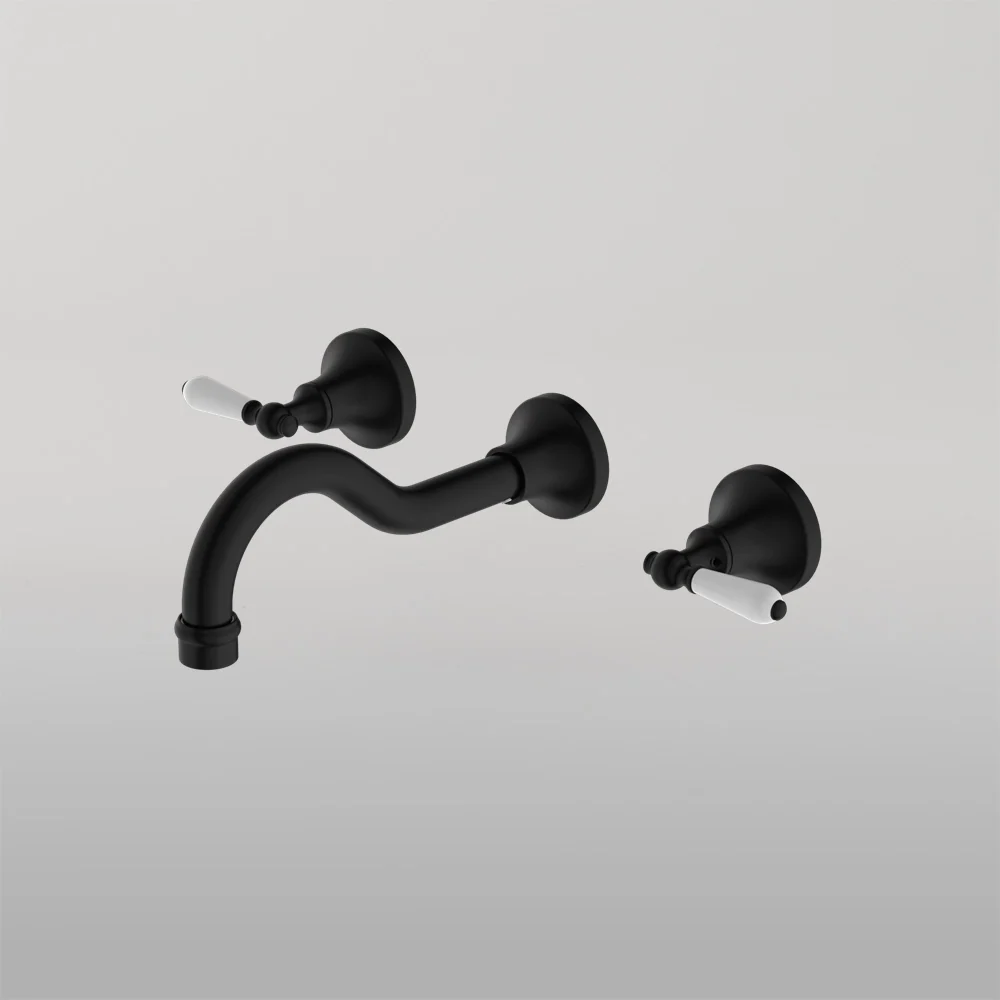 Nero York Wall Basin Set With White Porcelain Lever Matte Black - Image 2