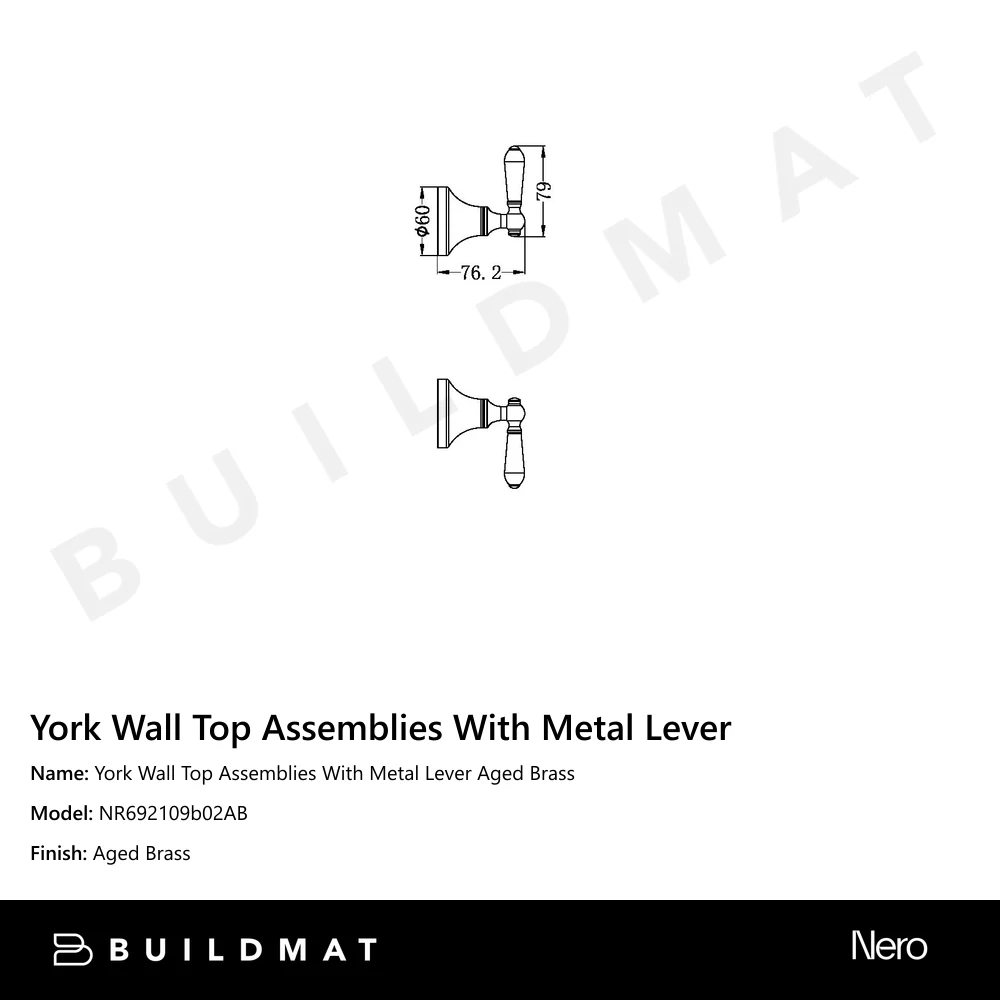 Nero York Wall Top Assemblies With Metal Lever Aged Brass - Image 4