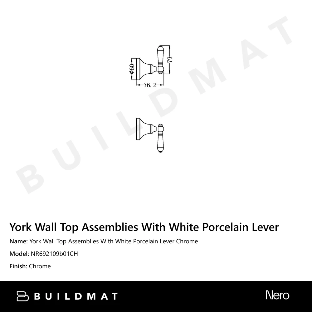 Nero York Wall Top Assemblies With White Porcelain Lever Chrome - Image 4