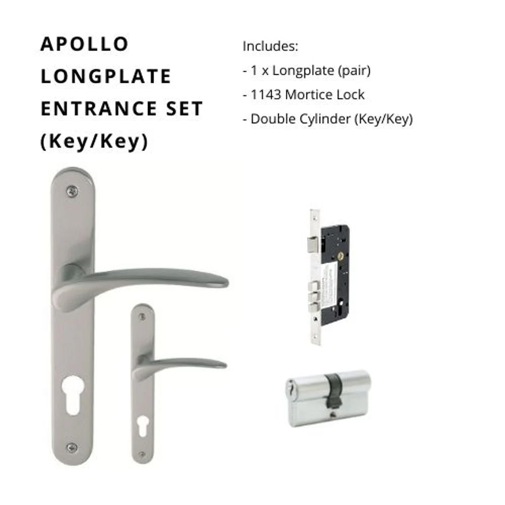 Zanda Apollo Longplate Door Handle Entrance Set Satin Chrome - Image 6