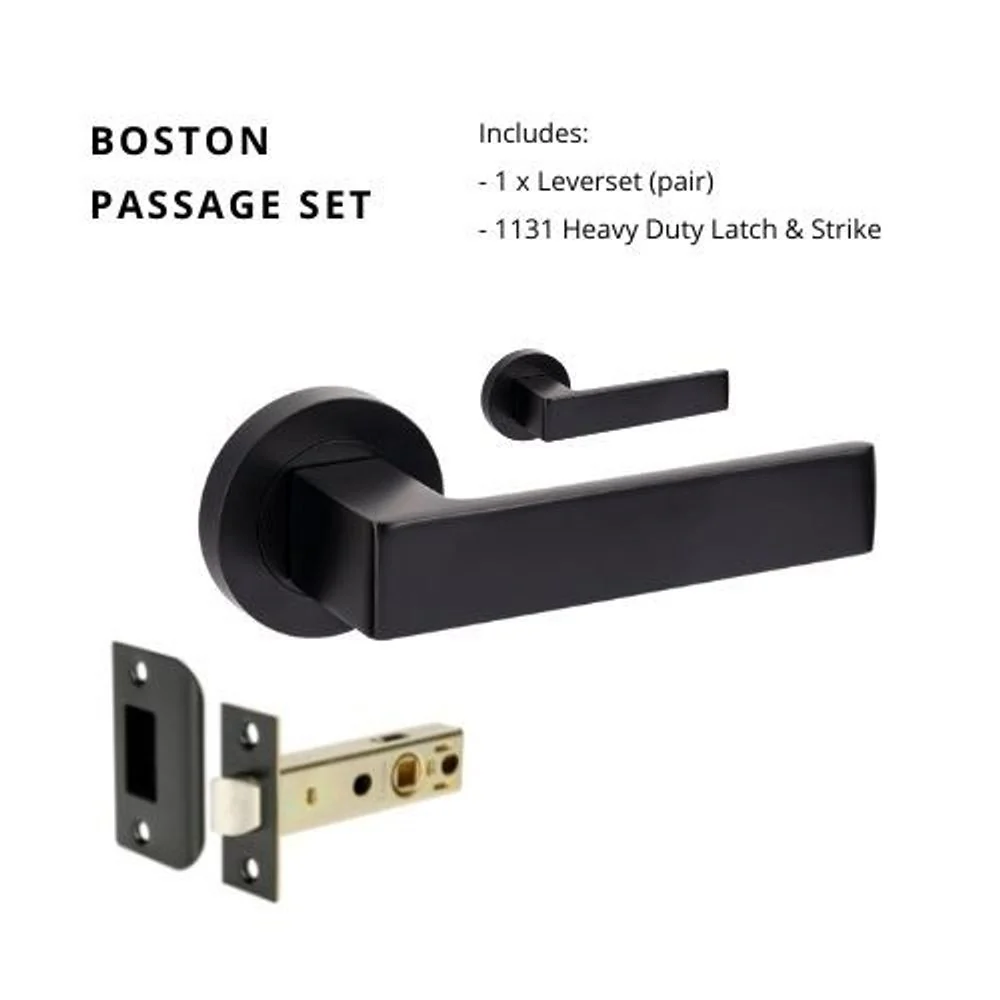 Zanda Boston Passage Lever Set Door Handle Matte Black - Image 6