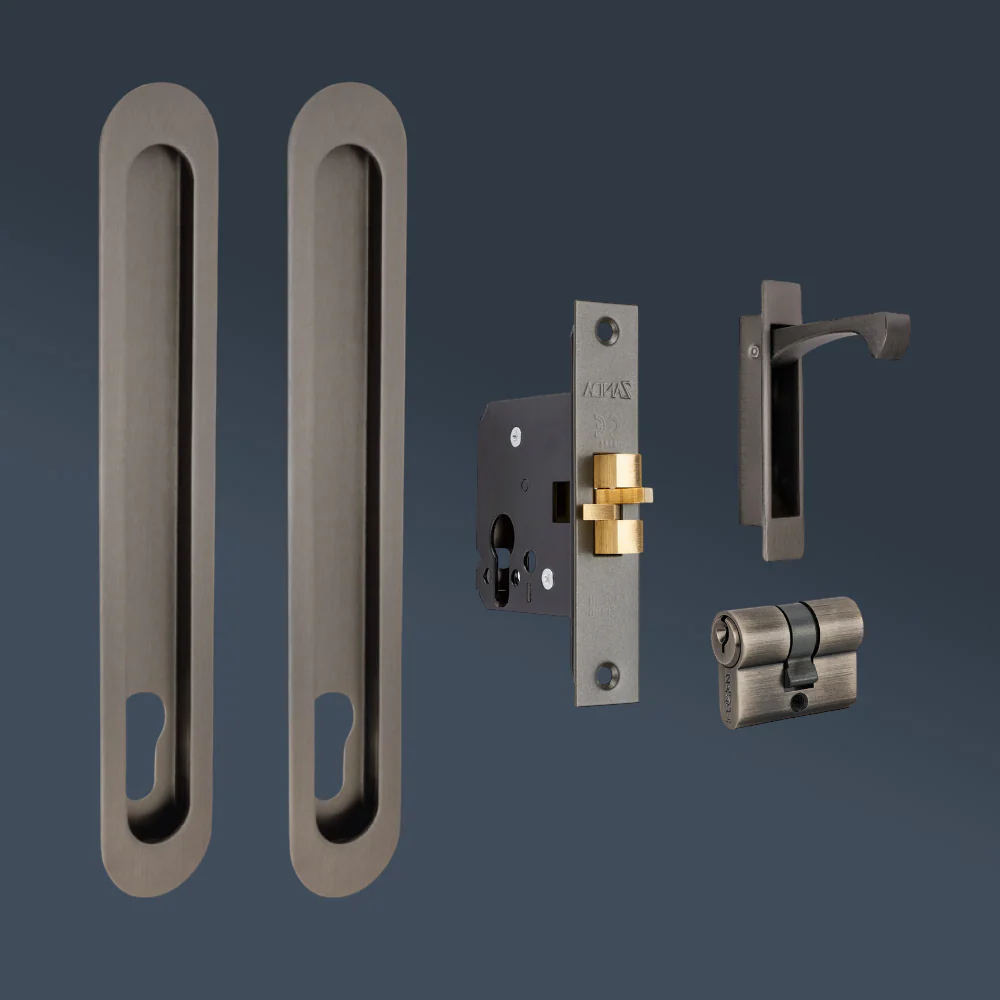 Zanda Duke Sliding Door Lock Kit 250mm Graphite Nickel - Image 2