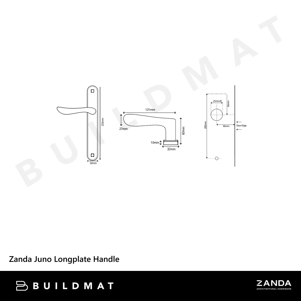 Zanda Juno Longplate Door Handle Entrance Set Brushed Nickel - Image 4