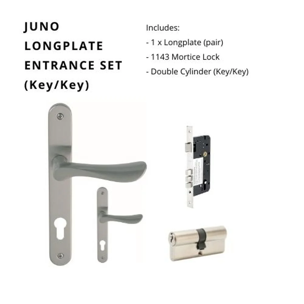 Zanda Juno Longplate Door Handle Entrance Set Brushed Nickel - Image 5