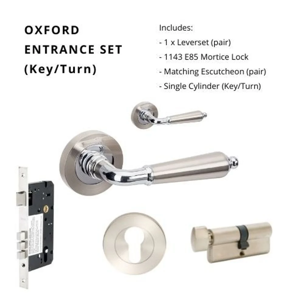 Zanda Oxford Entrance Set Lever Door Handle Brushed Nickel and Chrome Plate - Image 8