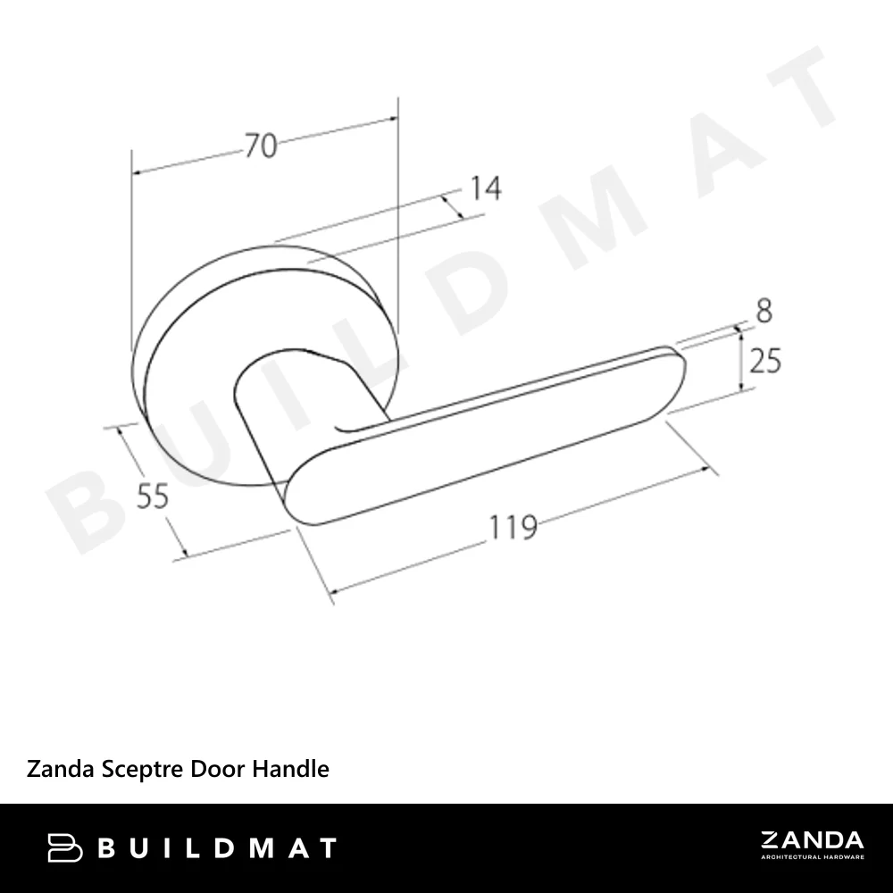 Zanda Sceptre Dummy Set Door Handle Brushed Nickel - Image 4