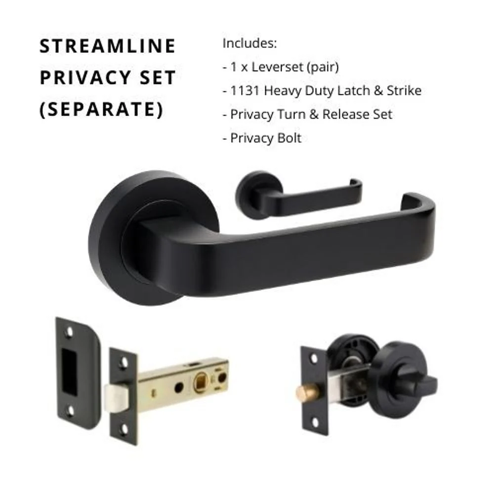 Zanda Streamline Privacy Lever Set Door Handle Matte Black - Image 6