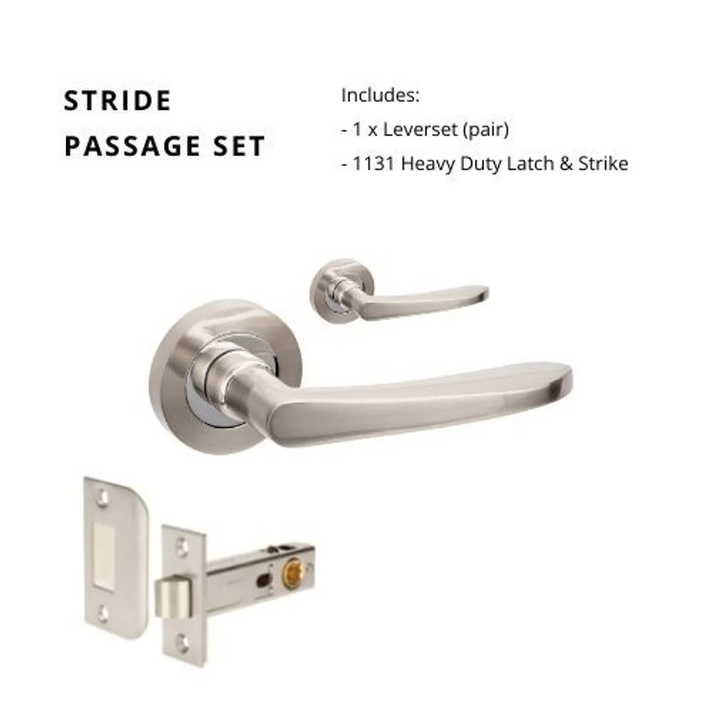 Zanda Stride Passage Lever Set Door Handle Brushed Nickel/Chrome Plated - Image 6