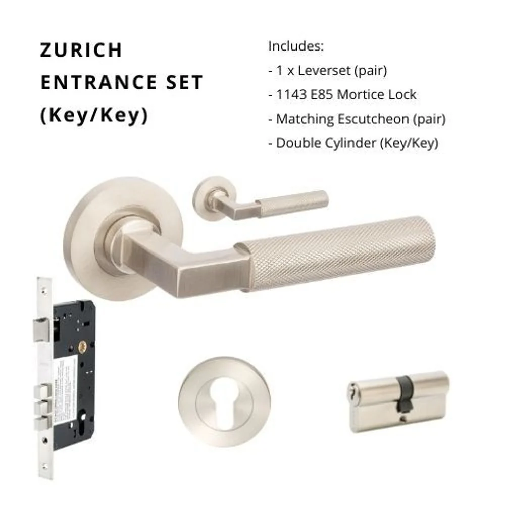 Zanda Zurich Entrance Set Lever Door Handle Brushed Nickel - Image 5