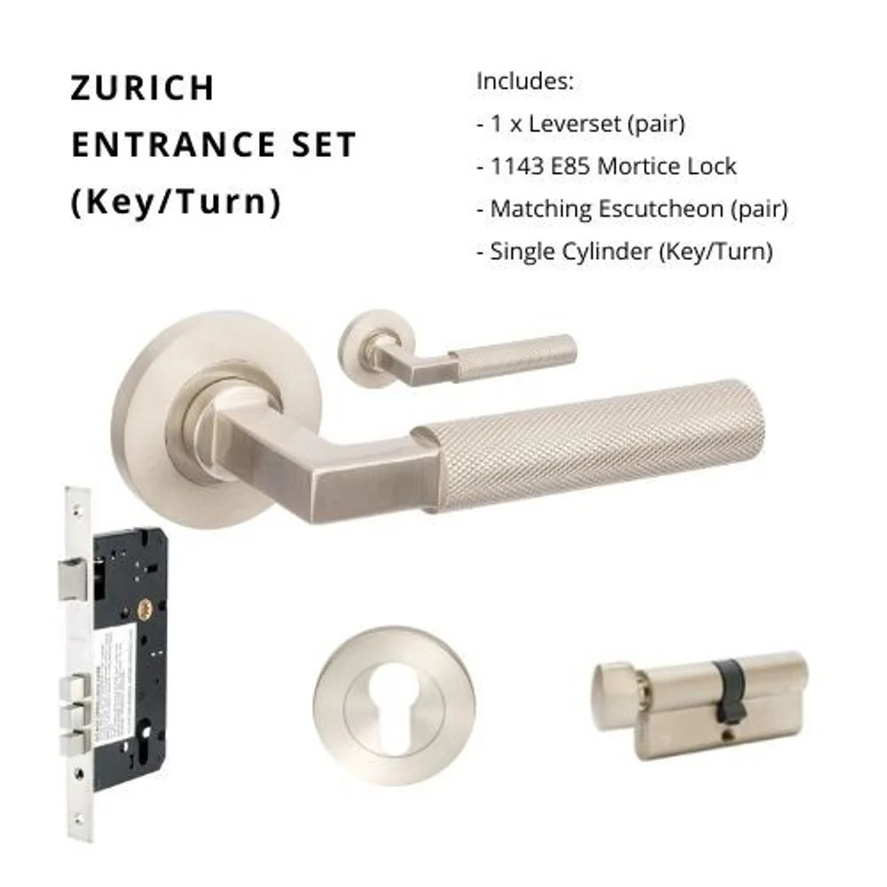 Zanda Zurich Entrance Set Lever Door Handle Brushed Nickel - Image 8