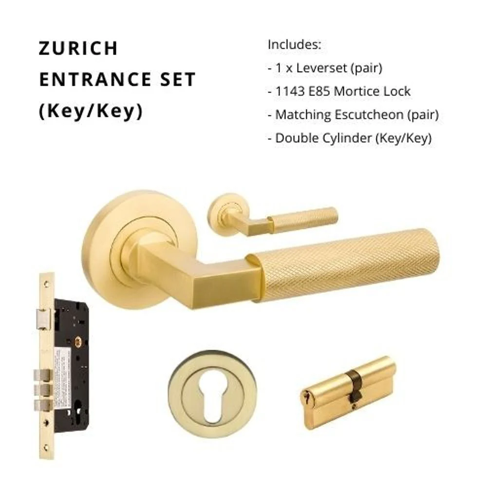 Zanda Zurich Entrance Set Lever Door Handle Satin Brass - Image 7