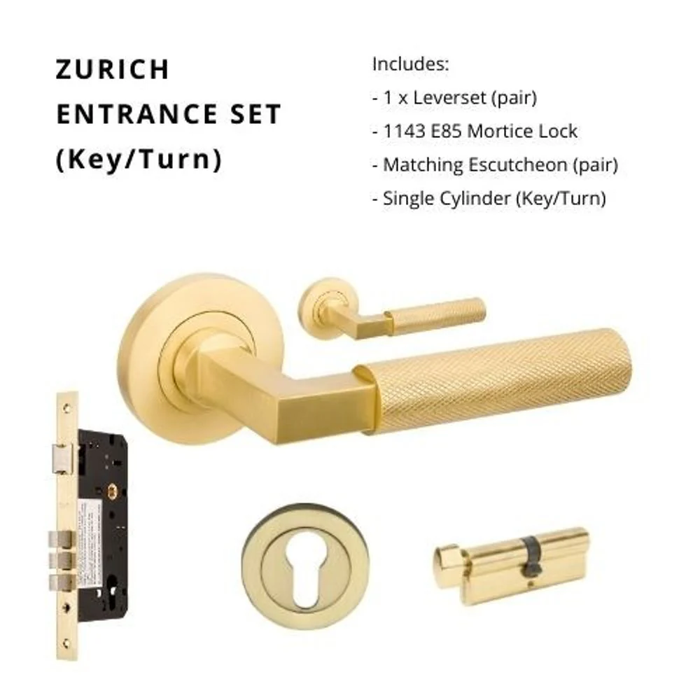 Zanda Zurich Entrance Set Lever Door Handle Satin Brass - Image 8
