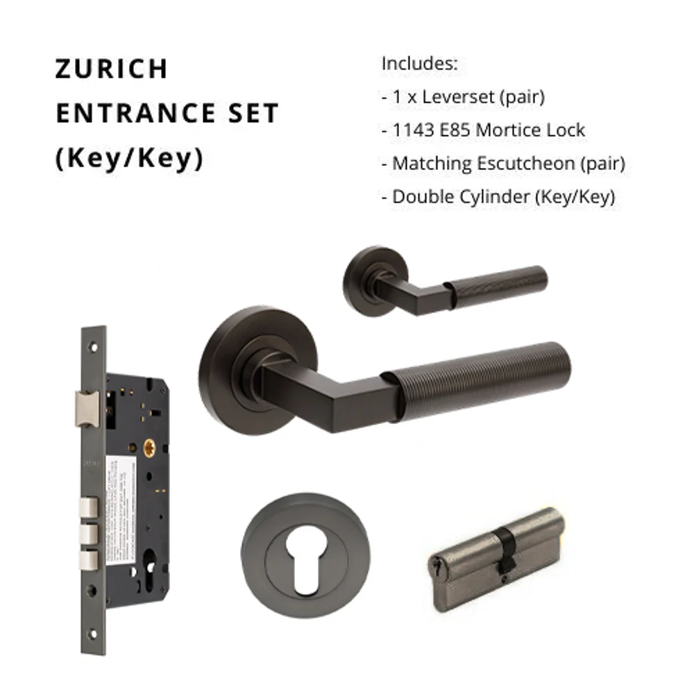 Zanda Zurich Fluted Entrance Set Lever Door Handle Graphite Nickel - Image 4