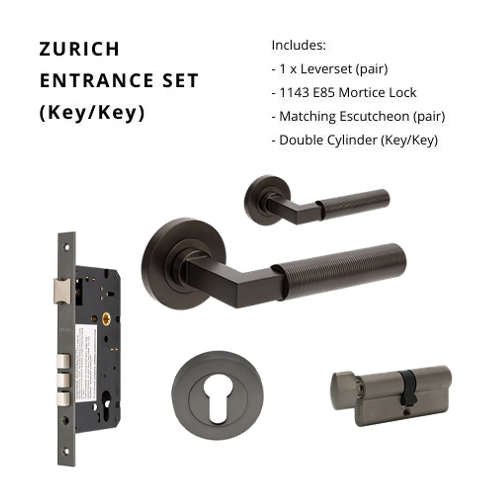 Zanda Zurich Fluted Entrance Set Lever Door Handle Graphite Nickel - Image 5