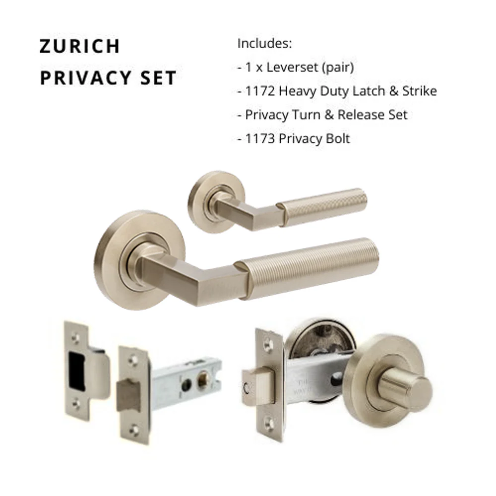 Zanda Zurich Fluted Privacy Lever Set Door Handle Brushed Nickel - Image 4
