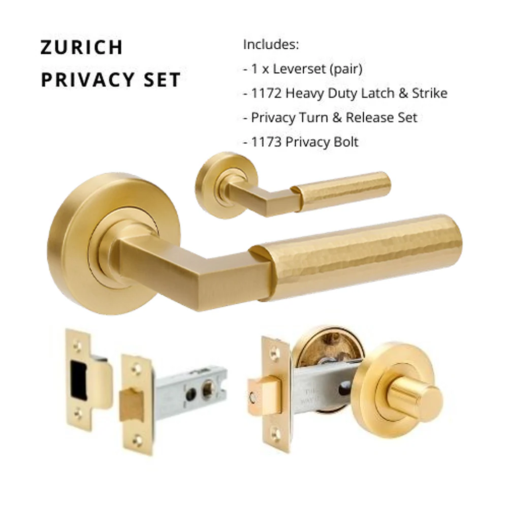 Zanda Zurich Hammered Privacy Lever Set Door Handle Satin Brass - Image 4