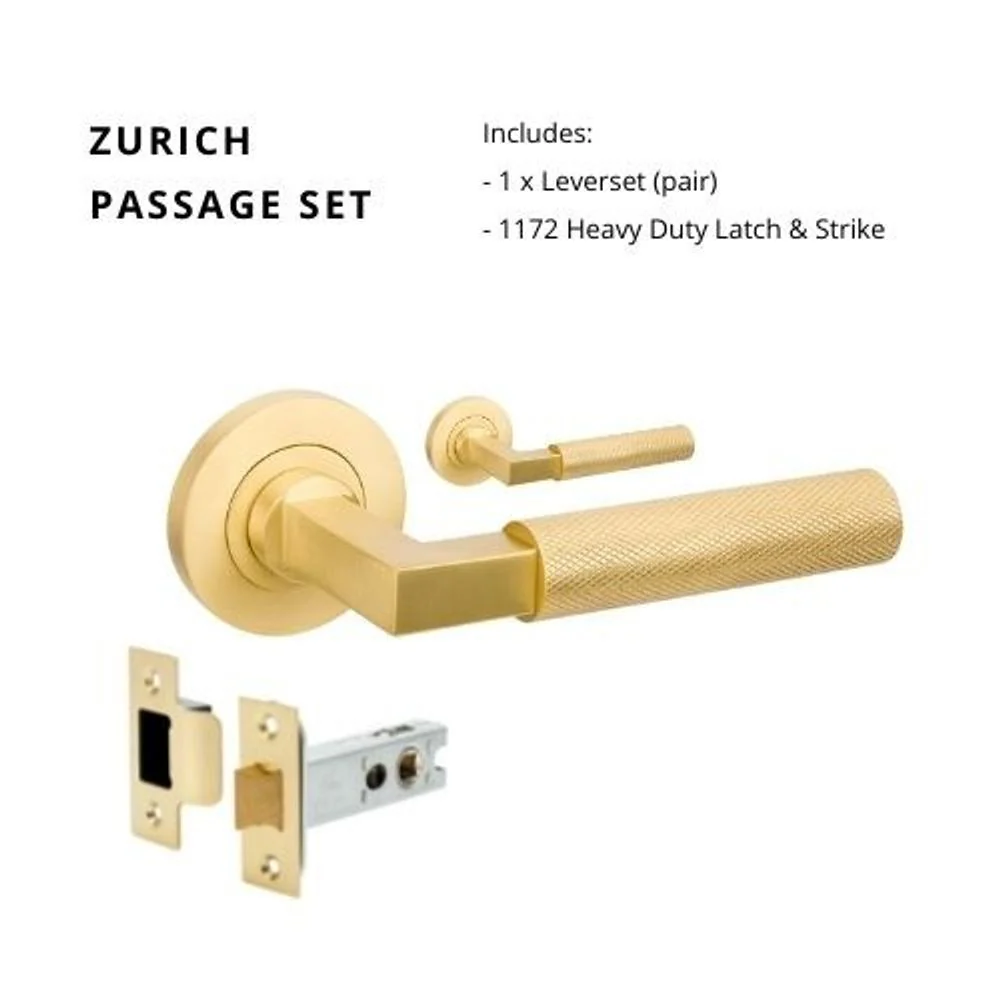 Zanda Zurich Passage Lever Set Door Handle Satin Brass - Image 5