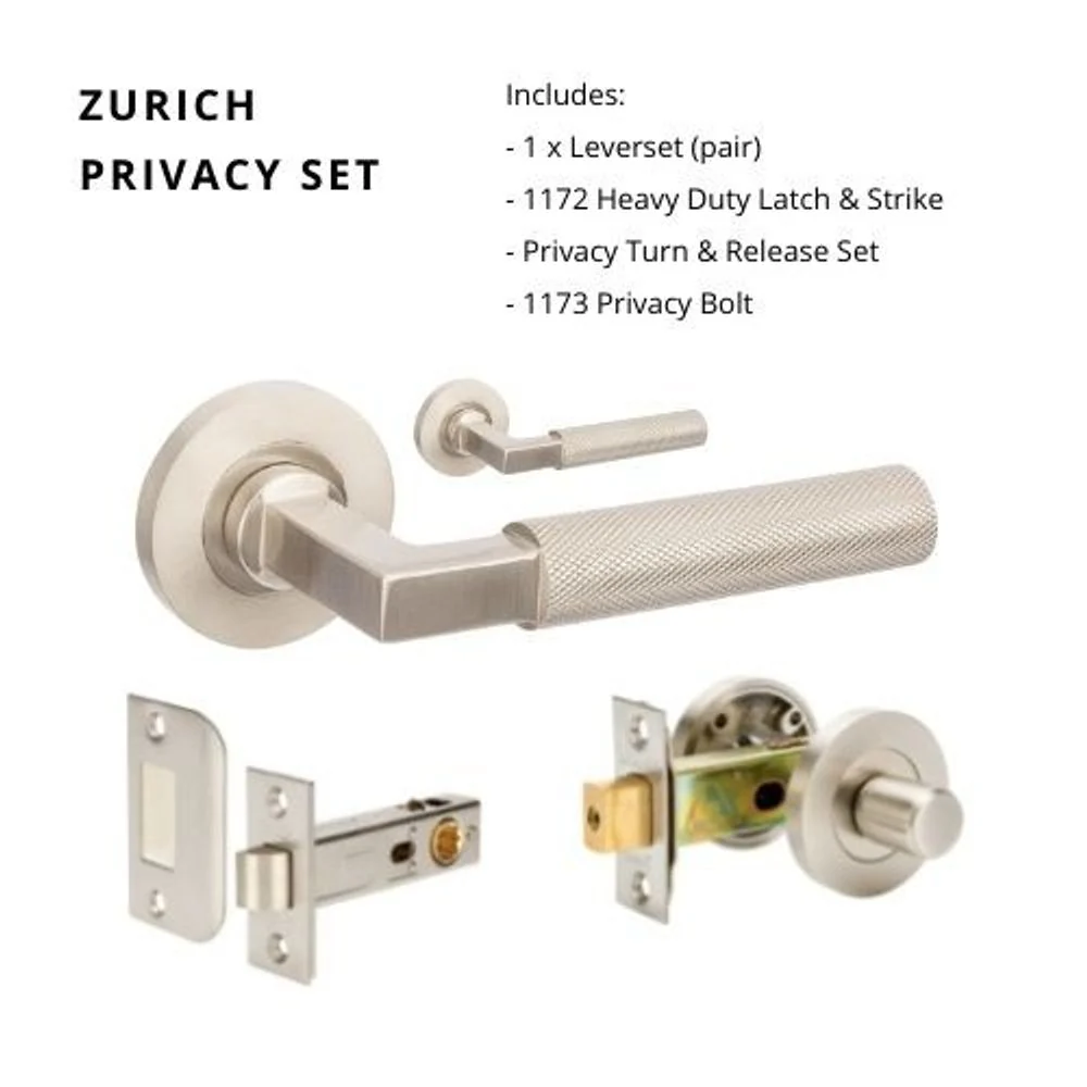Zanda Zurich Separate Privacy Lever Set Door Handle Brushed Nickel - Image 5