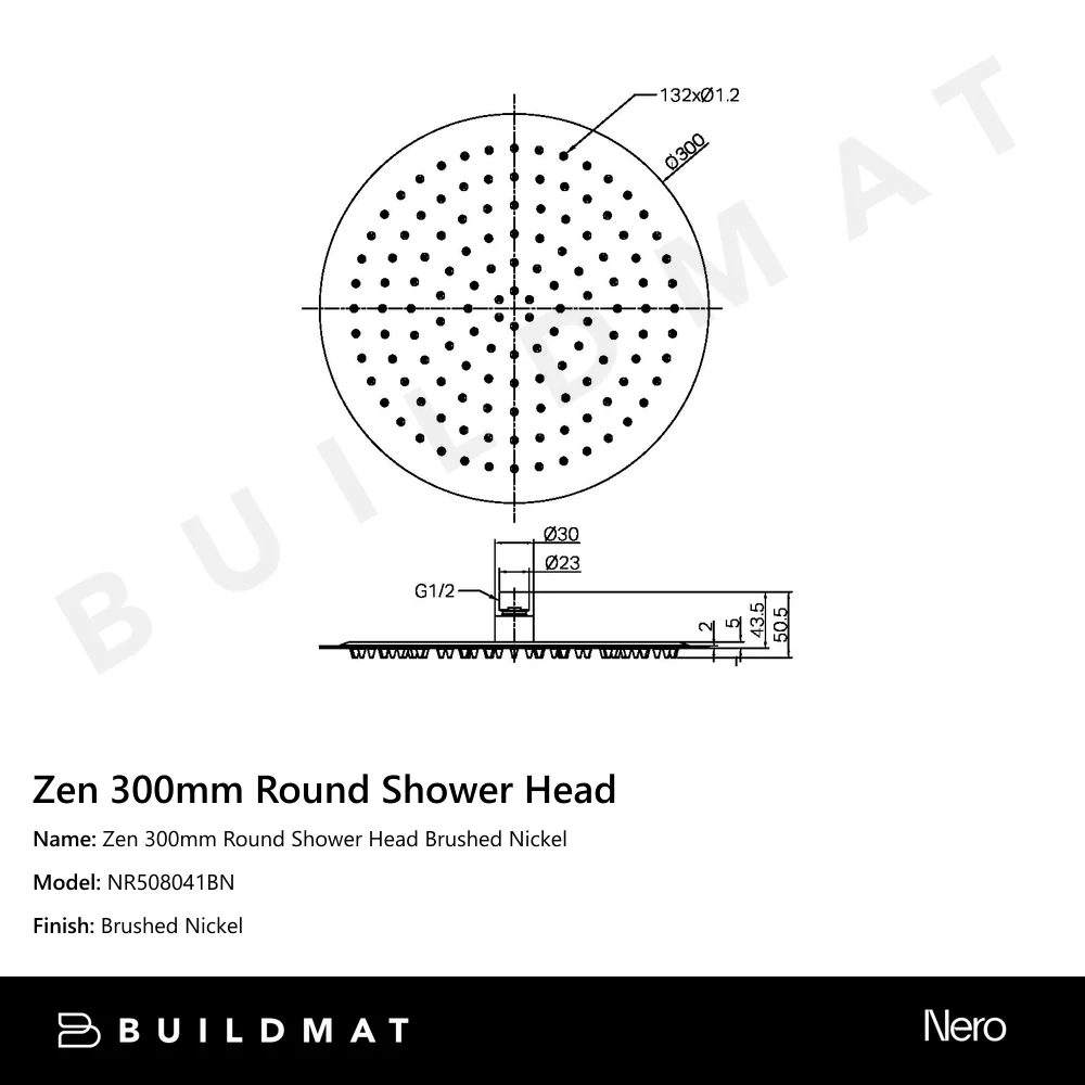 Nero Zen 300mm Round Shower Head Brushed Nickel - Image 4