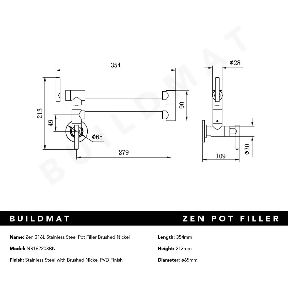 Nero Zen 316L Stainless Steel Pot Filler Brushed Nickel - Image 4