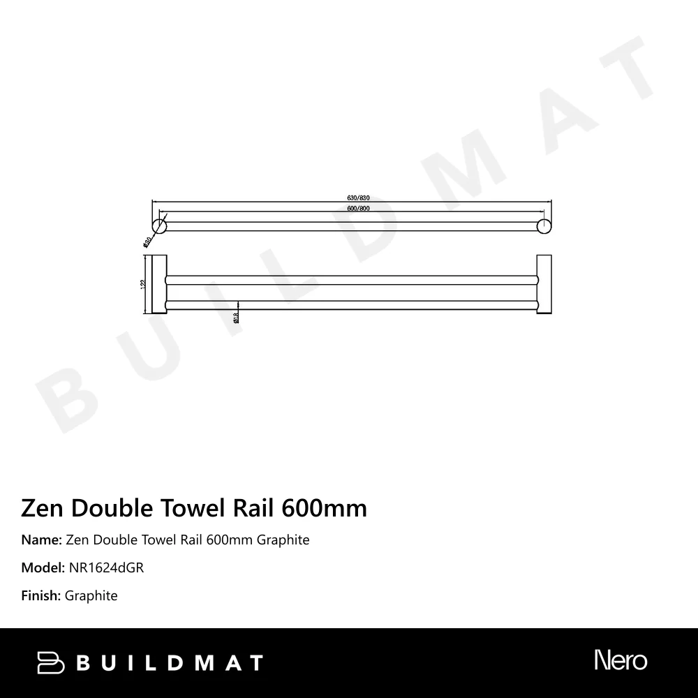 Nero Zen Double Towel Rail 600mm Graphite - Image 4