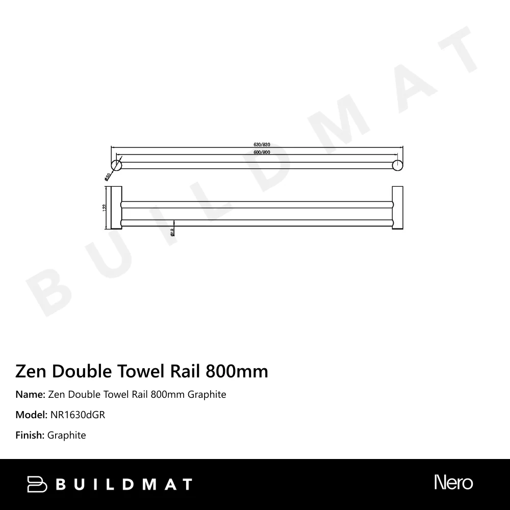 Nero Zen Double Towel Rail 800mm Graphite - Image 4