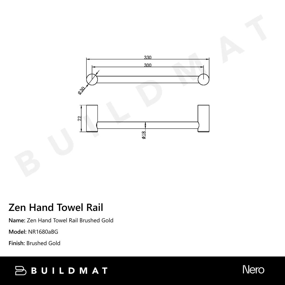 Nero Zen Hand Towel Rail Brushed Gold - Image 4