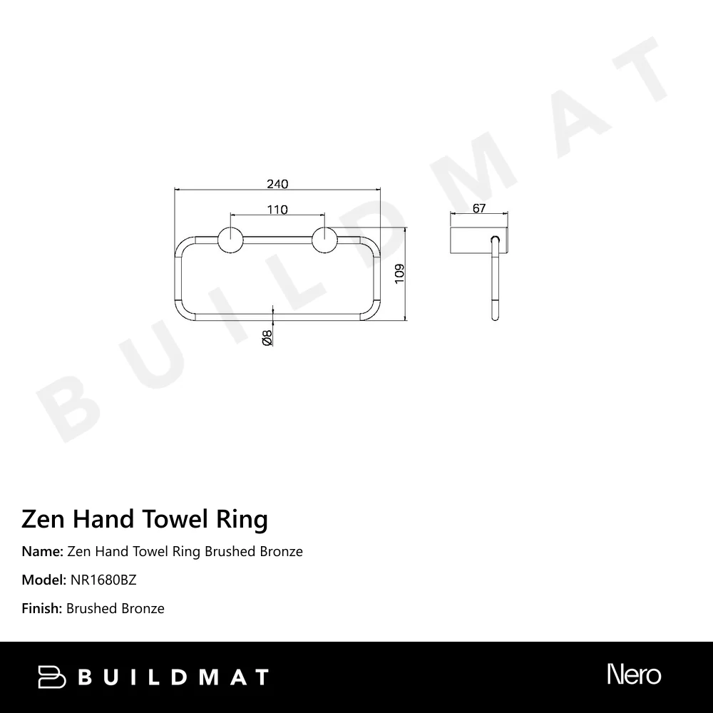 Nero Zen Hand Towel Ring Brushed Bronze - Image 4