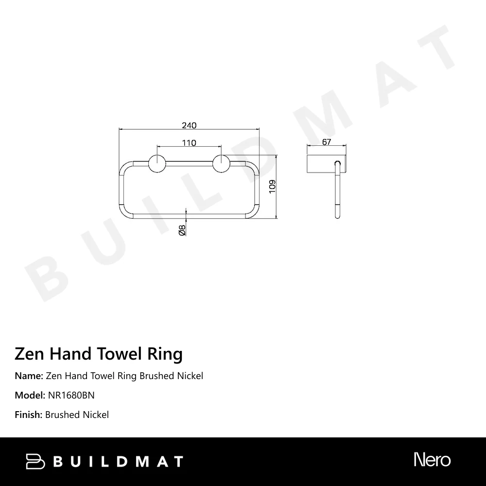 Nero Zen Hand Towel Ring Brushed Nickel - Image 4